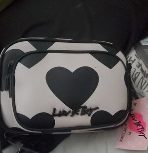 Betsey Johnson Black and White Heart Crossbody